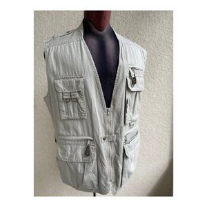 Lands End Men's Utility Vest Active Safari Field Fishing Travel Sz L Tan Khaki